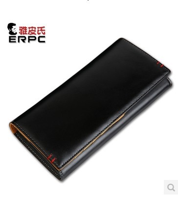2014 fashion mens long design wallet genuine leather wallet casual color block cowhide wallet male