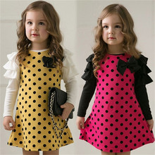 2014 New Girl Dress Spring Autumn bow princess dress Children clothes Dot long sleeve 2 colors dresses 1pcs retail free shipping