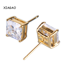XIAGAO Fashion 24K Yellow Gold Plated Small Earing CZ Zircon Princess White Crystal Zircon Stud Earring for Women Jewelry