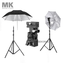 Meking photo studio kit w803 Light Stand + Flash Bracket B Mount + 33inch Silver & Black Umbrella for Speedlite Shooting 3in1