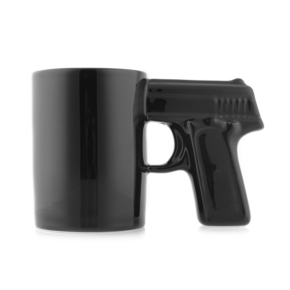 Black Pistol Gun Handle Ceramic Coffee Mug Drinking Tea Juice Cup Gift
