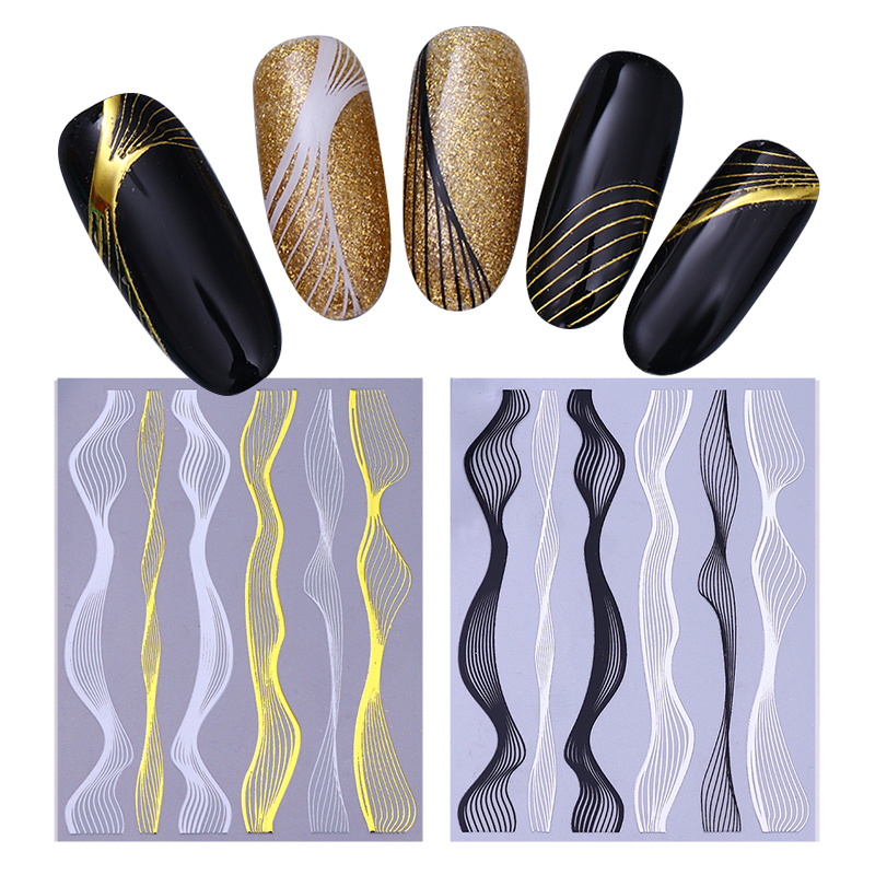 Description Picture 5 of itemGold 3D Nail Sticker Curve Stripe Lines Nails Stickers Gradient Adhesive Striping Tape Nail Foil Nail Art Stickers Decals Silver