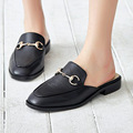2017 Metal fastener horsebit loafers Shoes Genuine Leather Women Flat Mule Slipper slingbacks luxury brand designer