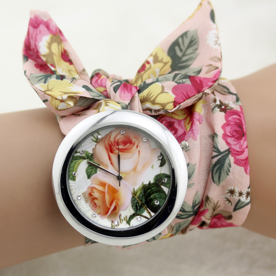 New Design Ladies Flower Cloth Wrist Watch Fashion Women Dress Watch High Quality Fabric Watch Sweet Girls Watch Wholesale Unlimited Express Stores