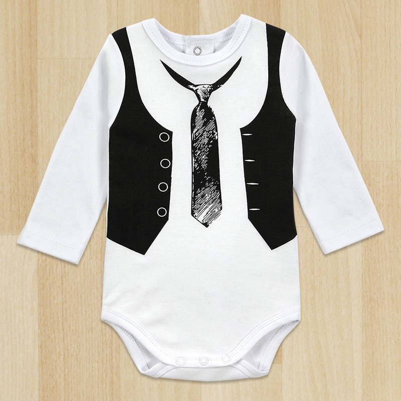 Top Quality Retail One Pieces Baby Boy Gentleman Romper White Long Sleeve Baby Winter Overalls Next