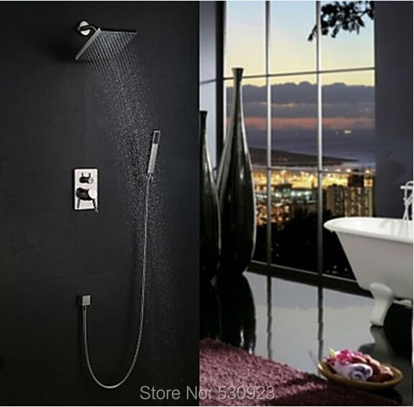 Newly Wall Mounted Rainfall Shower Faucet Set Chrome Mixer Tap 8-inch Shower Head W/ ABS Handheld Shower Single Handle