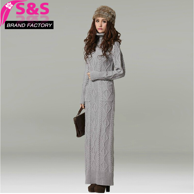 S&S Casual 2016 Plus Size XXL New Fashion Long Maxi Thick Knitted Sweater Dresses Winter TurtleNeck Long Sleeve Autumn Women A26