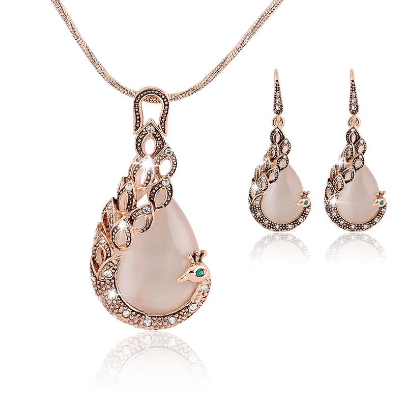 Woman 18K Yellow Gold Filled Pearl Zircon Jewelry Set Pendant Necklace Earrrings