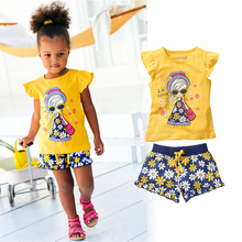 Children baby girls clothing sets kids clothes Cartoon T shirt Short Pants Sport Suits 2015 Kids