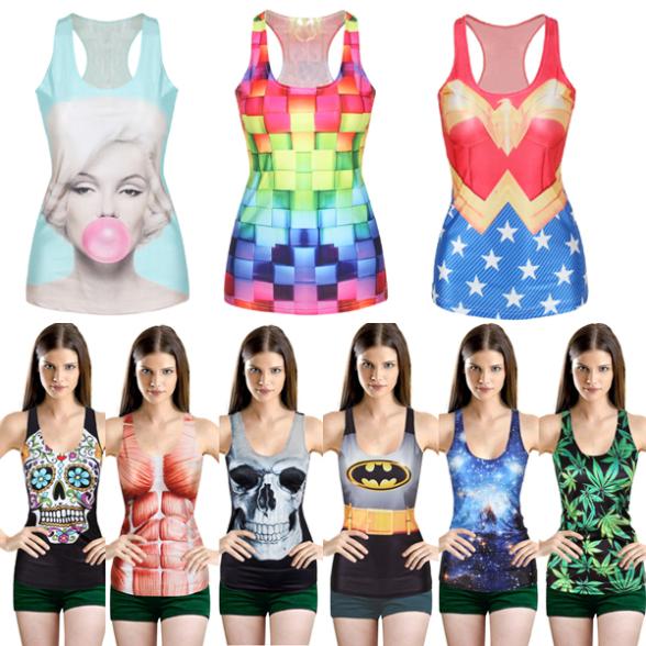 Women Multi Color Gothic Punk Clubwear T Shirt Print Tank Top Vest Blouse