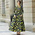 2016 S 3XL Fall Plus Size Long Sleeve Maxi Dress Muslim Women Party Long Dresses Vintage