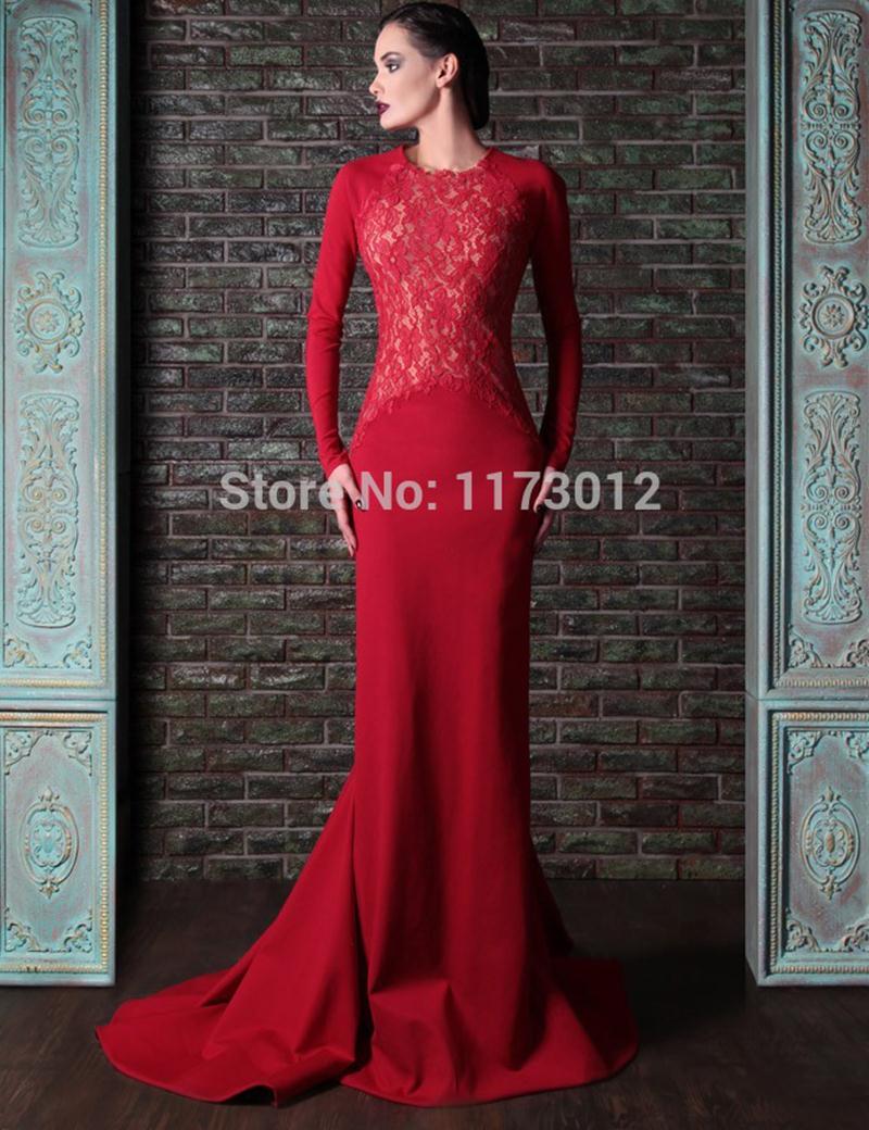Wedding Red Evening Gown high quality red evening gown promotion shop for rami kadi new memraid dress long sleeve fancy backless lace formal dresses vestido de festa longo