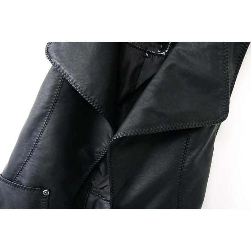 2015 New Arrival Women's Slim Black WaistCoat Pocket Sleeveless Brand Casual Vest Women Ladies' Fashion Leather Vest Jacket Coat