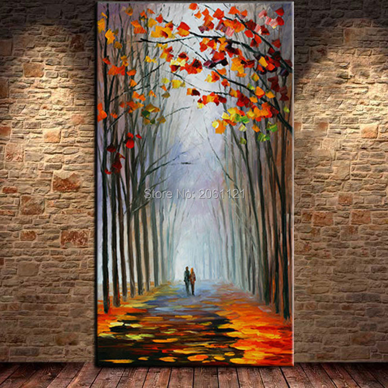 modern home decoration tree landscape painting forest Woods road canvas oil painting Wall home Decor knife Paintings on canvas