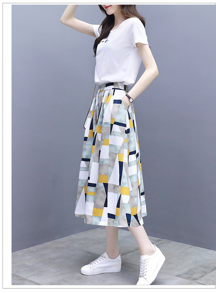 Women Angle Print Dress NDGDA Sleeveless Short Top T-Shirt Skirt Suit