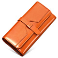 Vintage Cowhide Purse Women Fashion Retro Large Capacity Long Billfold Ladies Designer Korean Magnetic Button Closure
