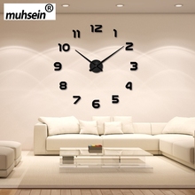 2016 New Arrival Wall Clock Watch muhsein 3D DIY Acrylic Mirror Wall Stickers Home Decor Living Room Quartz Needle Free Shipping