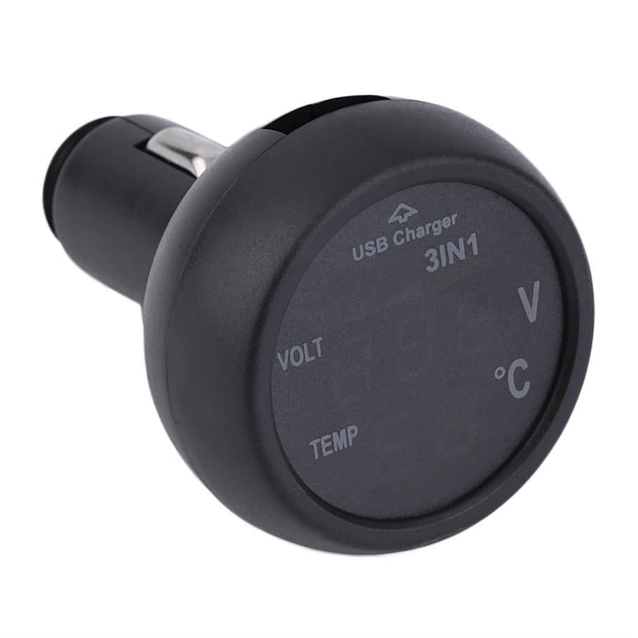Hot selling 3 in 1 Digital LED car Voltmeter Thermometer Auto Car USB Charger 12V/24V Temperature Meter Voltmeter