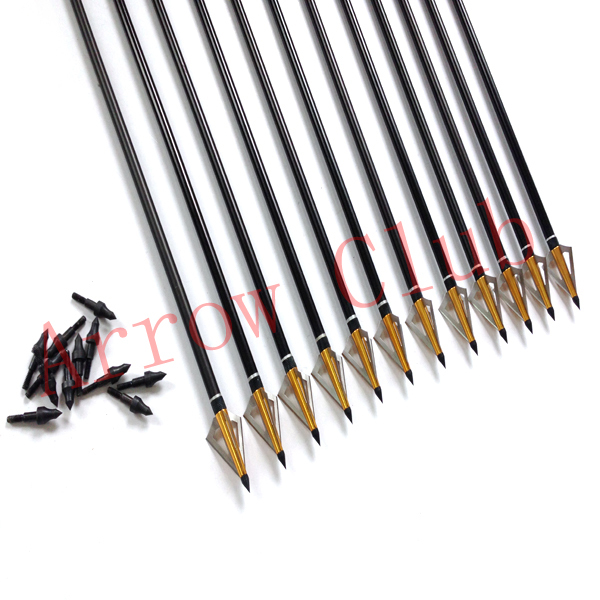 12pcs for hunting and archery 8.8mm OD and 30inch length aluminum compound bow arrow matches 12pcs gold color arrow broadhead