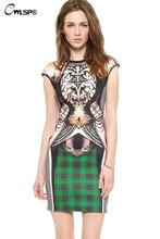 New Fashion Unique Armor Chain Printed Vintage Dress Women s Slim Scottish font b tartan b