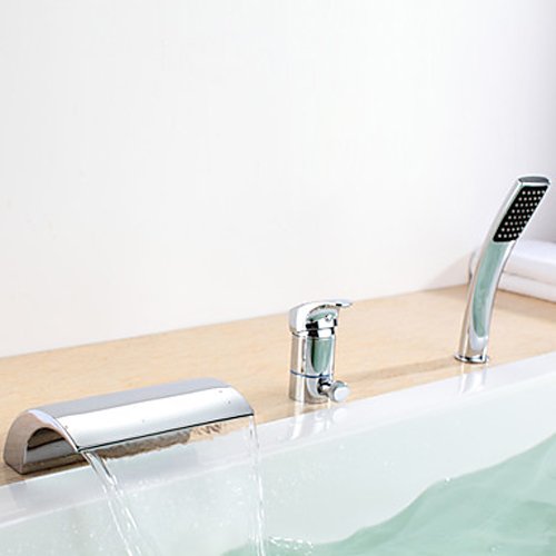 Free shipping ! 3 hole single handle.Brass Waterfall Bathtub Faucet with Hand Shower (Chrome Finish).Bathroom mixer Faucet.