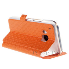Window View Diamond Lozenge Pattern Leather Folio Cover Case For HTC M9 Flip Case For HTC
