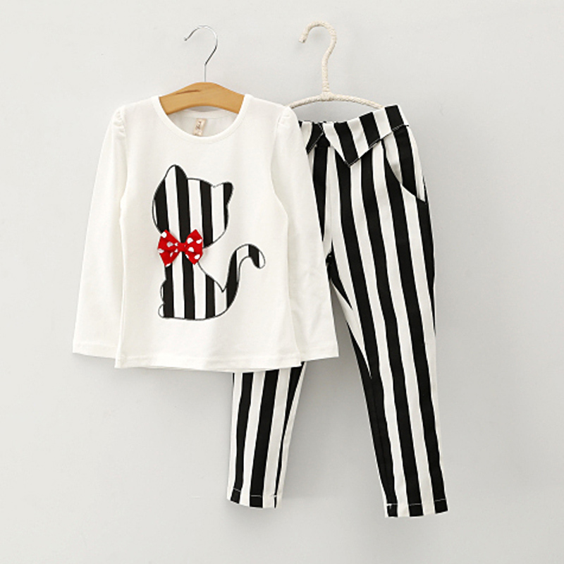 baby girl autumn clothing set children spring long sleeve cat bowknot outfits baby shirt stripe pants