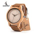 BOBO BIRD A19 Women Bamboo Wooden Watches for Men Real Leather Strap Quartz Watch for Woman