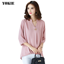 S-4XL plus size 2016 summer women blouses chiffon blouse V neck solid sequined casual shirts camisa feminina
