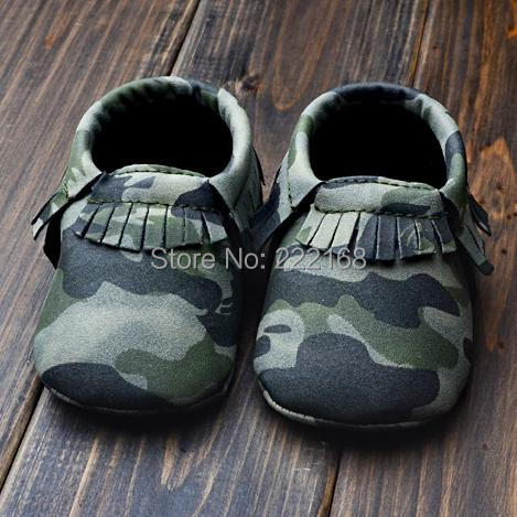 Moda Venta bebé Ejército Mocasines camuflaje verde hecha a mano del bebé de la muchacha de Fringe Botines zapatos del niño primeros caminante