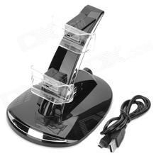 5V 600MA LED Blue Light Dual USB Wireless Controller Charger Charging Cradle Dock station With USB Data Cable for PS3