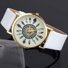  New brand 2015 Mens Vintage Quartz Wrist Watches for men Leather feather watch White