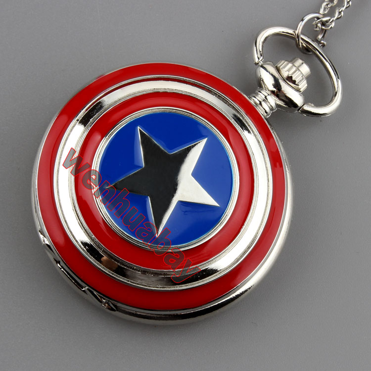 Captain America Icon Quartz Pocket Watch with Pendant Necklace Chain for Men Women Xmas Gifts P264