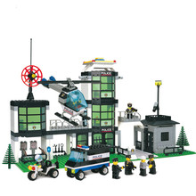 Enlighten Police Headquarters Station Motorcycle Helicopter Model Building Block Toy Sets Minifigures Legoe Compatible