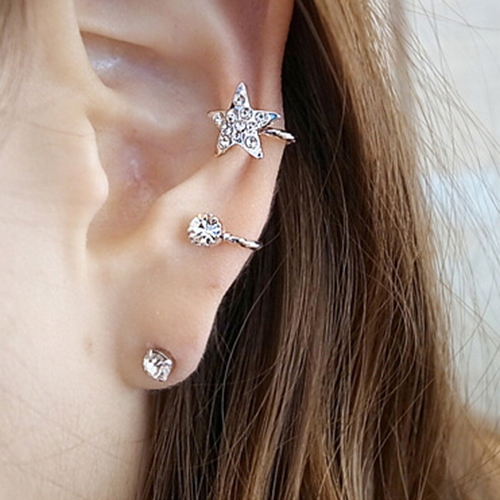 1 Pc Women's Fashion Elegant Earring Rhinestone Ear Cuff Warp Clip Ear Stud