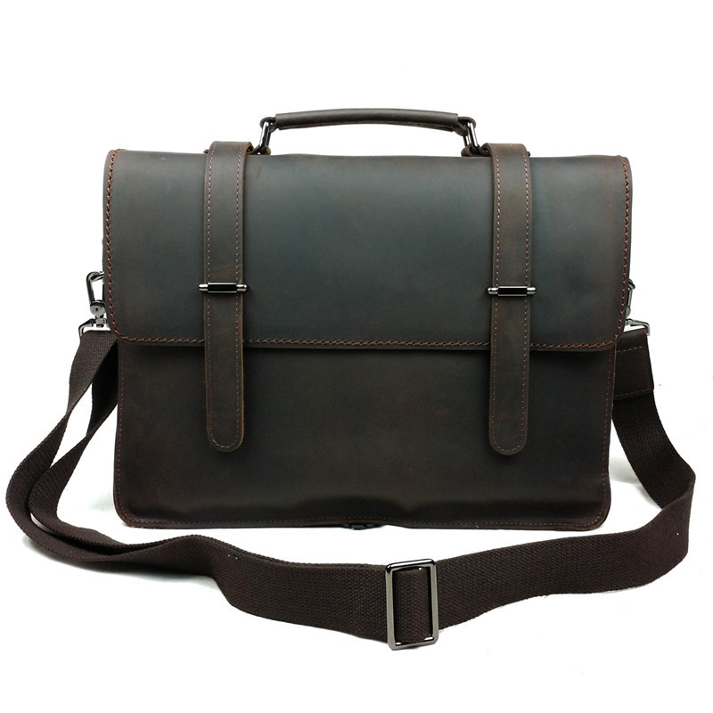 100% Crazy Horse Leather Vintage Laptop Briefcase men's business casual Messenger Shoulder leather bags men bags 2014 NEW Free
