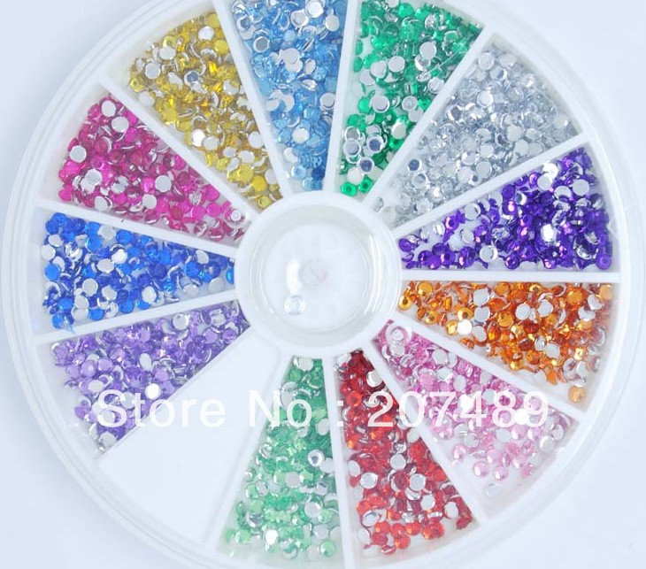 2mm round 12 color option bling acrylic Rhinestone nail art Salon UV Gel Tips Manicure decorations care beauty for phone DIY