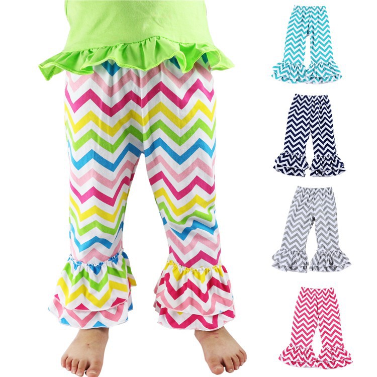 Hot sale Girls Chevron Ruffle Pants Baby Leggings baby trousers wholelsales