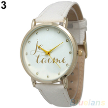 Mujeres hombres Unisex Je T’aime amante imitación de cuero de cuarzo analógico reloj de pulsera