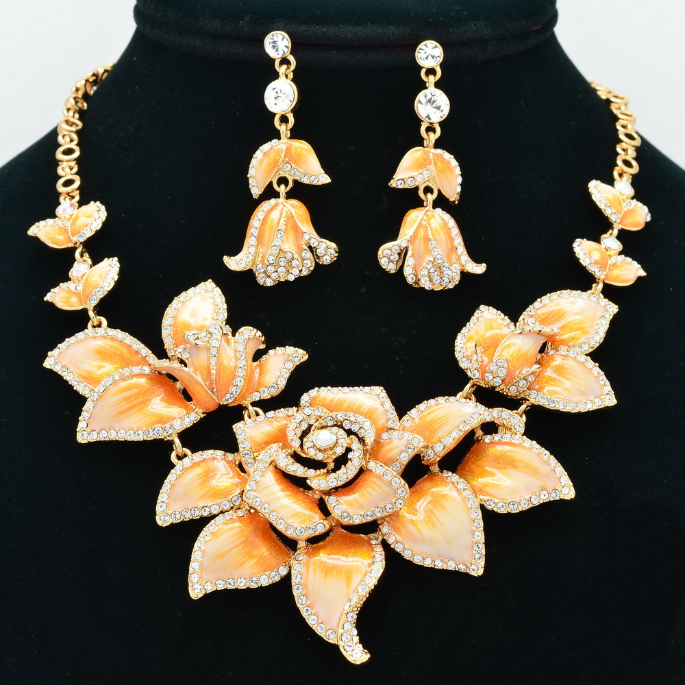 2014 New Jewelry Sets Yellow Flower Rose Necklace Earring Jewelry Set