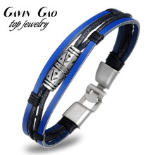 Blue Genuine Leather Vintage Retro Punk Men Charm Bracelets Bangles For Man Fashion OPK Brand Jewelry Pulseiras Masculina