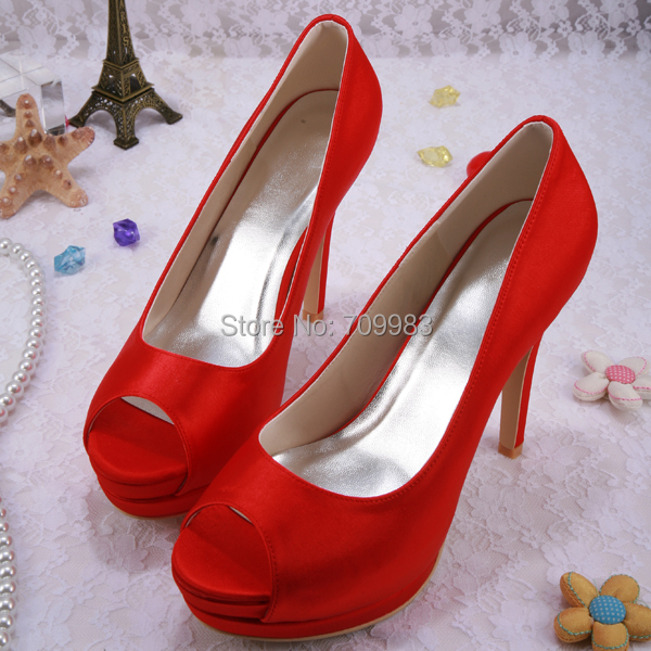 red satin high heel shoes