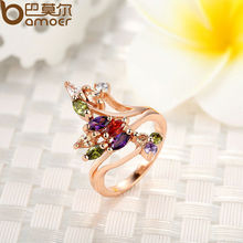 Bamoer High Quality 18K Gold Plated Finger Ring for Women Party with AAA Colorful Cubic Zircon