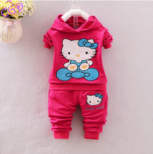 2016 Girls Baby Suit Children’s Clothing Set Toddler Girl Clothes Kids Suits Hello Kitty Suit KT Cartoon Cat Shirt+Pants 2Pcs