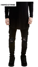 Mens straight jeans men Runway Distressed elastic jeans denim Biker jeans hiphop pants Washed black jeans for men
