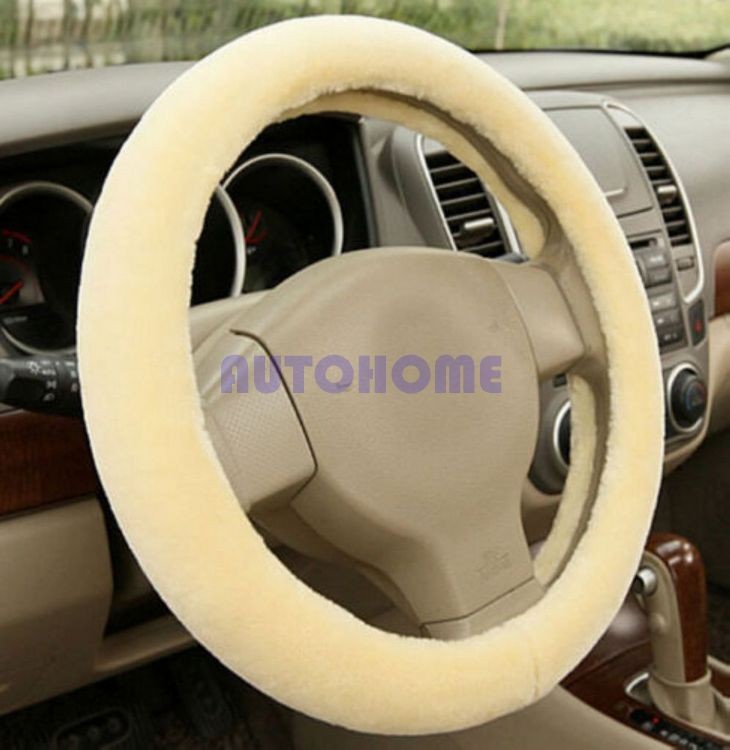 Winter Car Soft Plush Steering wheel cover wrap handlebar grip imitation wool (1)