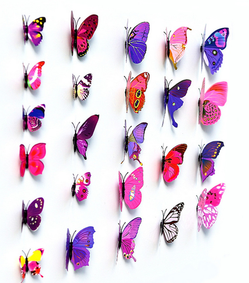 2015 (1set=12pcs)  Colorful Design Art 3D Butterfly Wall Decor  Art Wedding Decor 3D  Art Design Wall Sticker