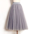 Fashion Elegant 4 Layers Tutu Tulle Midi Skirts Womens Elastic High Waist Ladies long Maxi Pleated