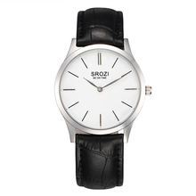 Srozi 5.8 mm Extra fina hombres y mujeres relojes esfera blanca de cuero negro cuarzo delgado reloj pareja Simple reloj Degisn