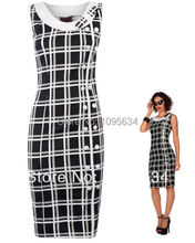 free shipping new black white Chiffon tartan pencil wiggle dress vintage 50 60 rockabilly party pin up